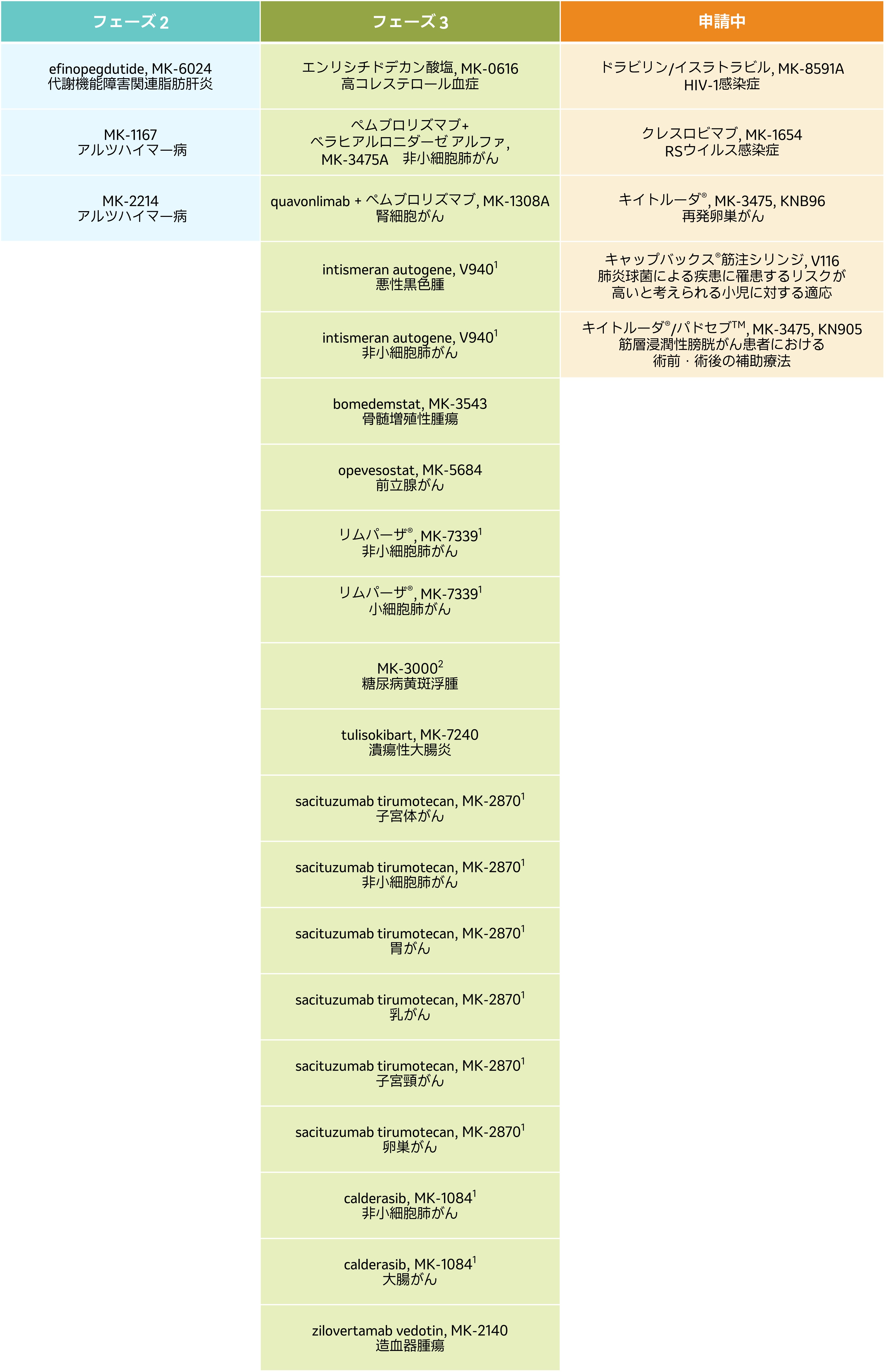 日本での開発パイプライン