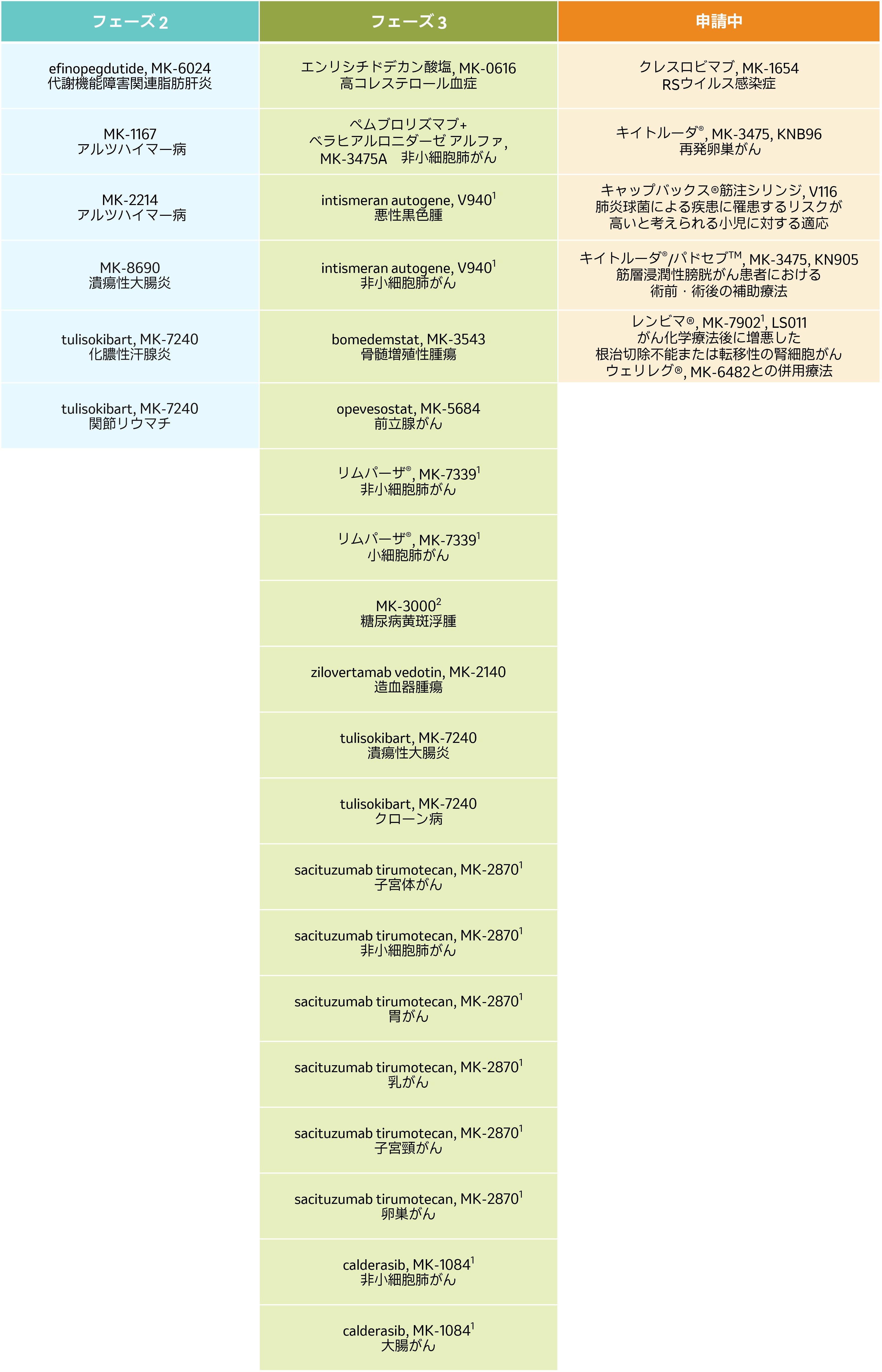日本での開発パイプライン