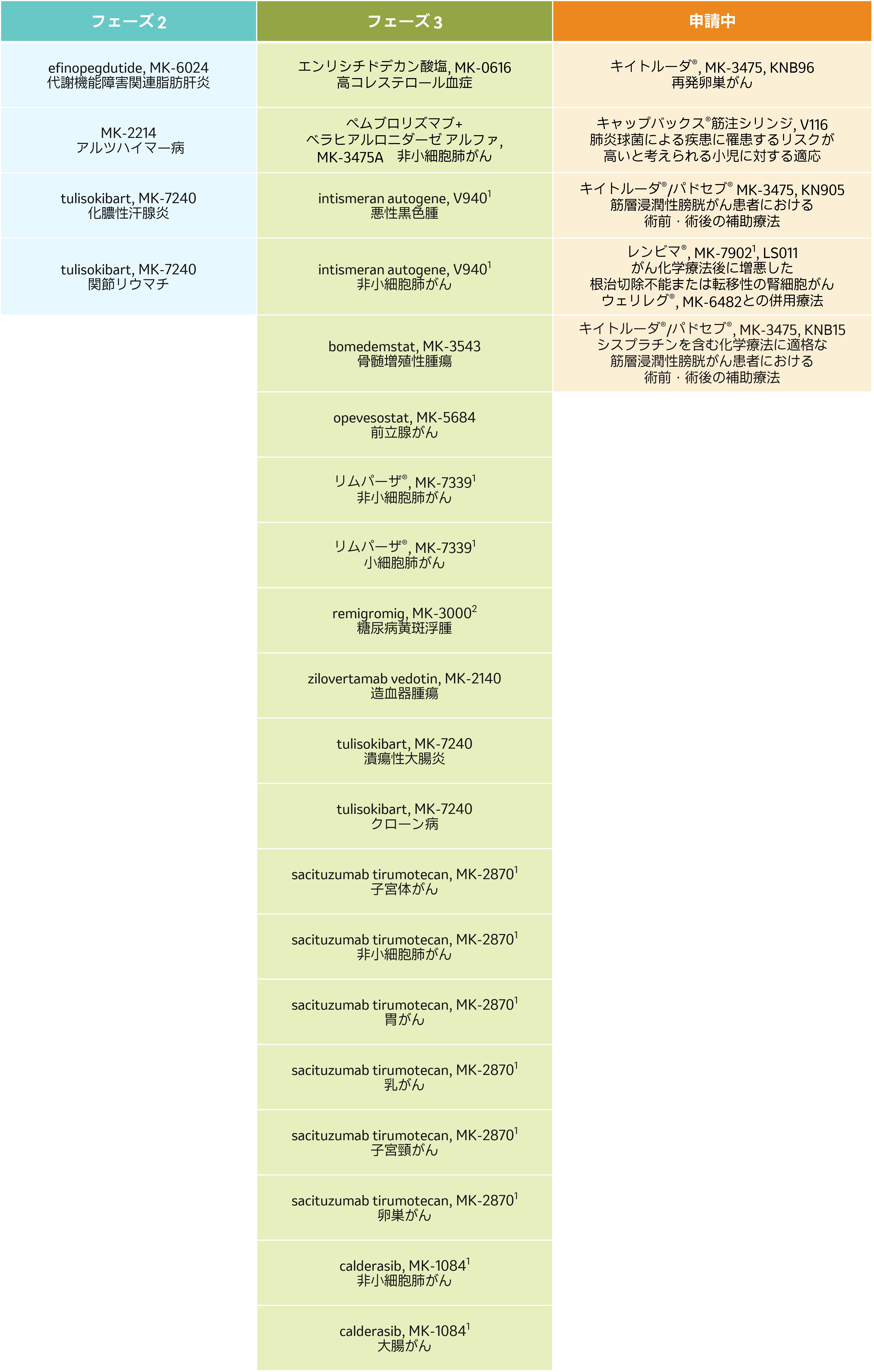 日本での開発パイプライン
